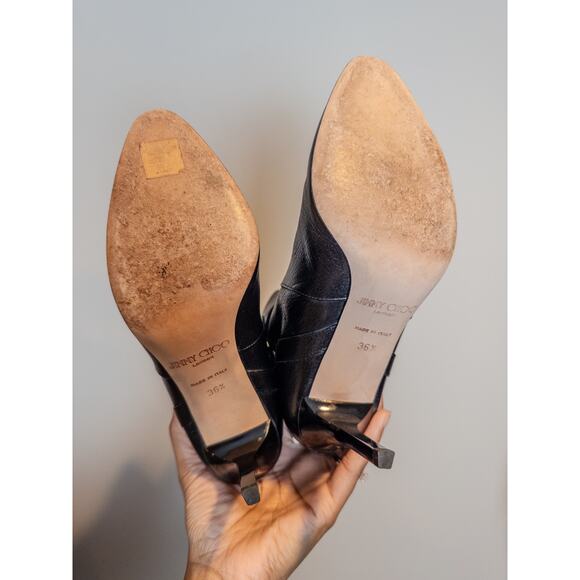 Jimmy Choo Black Leather Mid Calf Stiletto Booties EU 36.5 US 6.5 - Picture 9 of 10